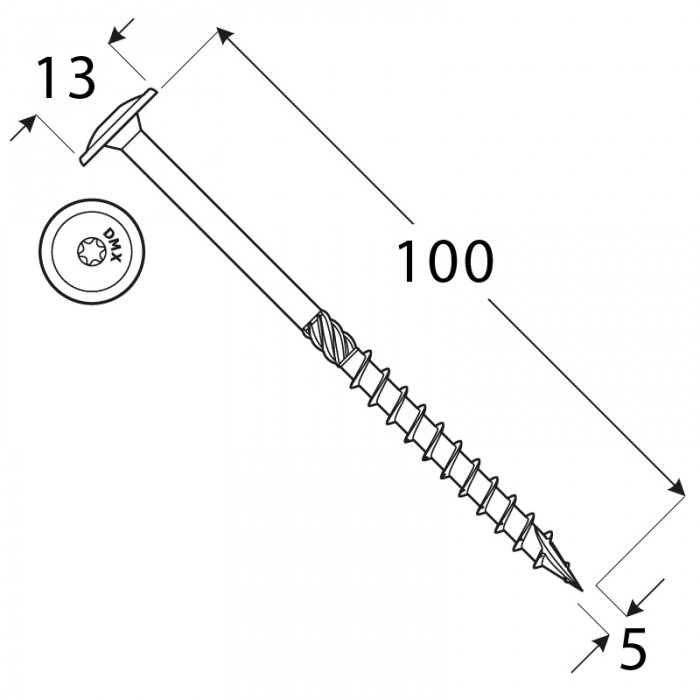 Holzbauschrauben mit Tellerkopf CT - 5mm TORX - Zink galvanisiert DMX - 17