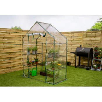 Foliengewächshaus Treibhaus Pflanzenhaus mit Regal - 143x73x195 Transparent Grindi - 4