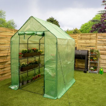 Foliengewächshaus Treibhaus Pflanzenhaus mit Regal - 143x143x195 - Grün Grindi - 3