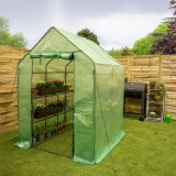 Foliengewächshaus Treibhaus Pflanzenhaus mit Regal - 143x143x195 - Grün Grindi - 3