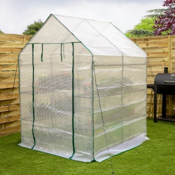 Foliengewächshaus Treibhaus Pflanzenhaus mit Regal - 143x143x195 - weiss Grindi - 8