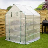 Foliengewächshaus Treibhaus Pflanzenhaus mit Regal - 143x143x195 - weiss Grindi - 8