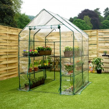 Foliengewächshaus Treibhaus Pflanzenhaus mit Regal - 143x143x195 Grindi - 2