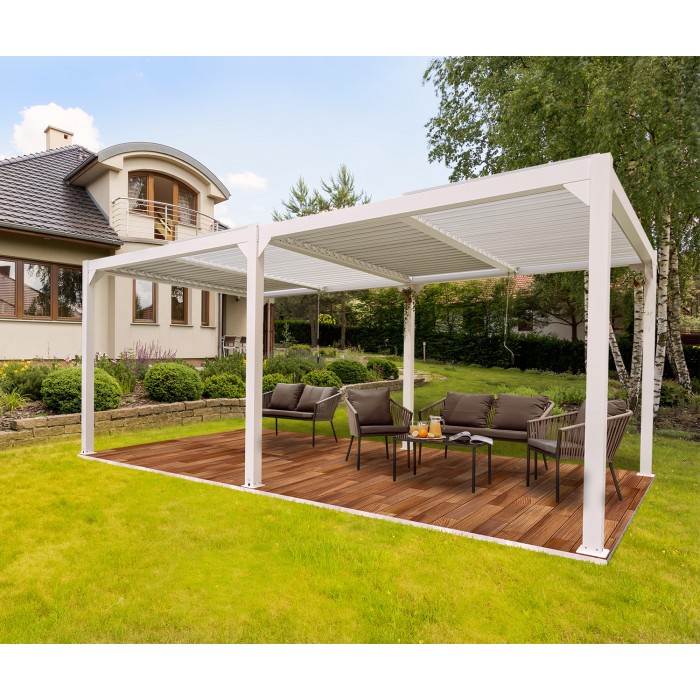 Garten Pergola Pavillon Terrassendach mit aufklappbarem Dach weiss - Kea III 6x3m Grindi - 3