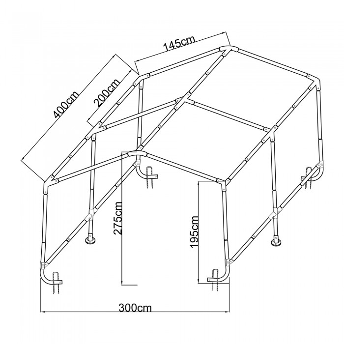 Garagenzelt Carport PE 300x400x274 grau - NG 1