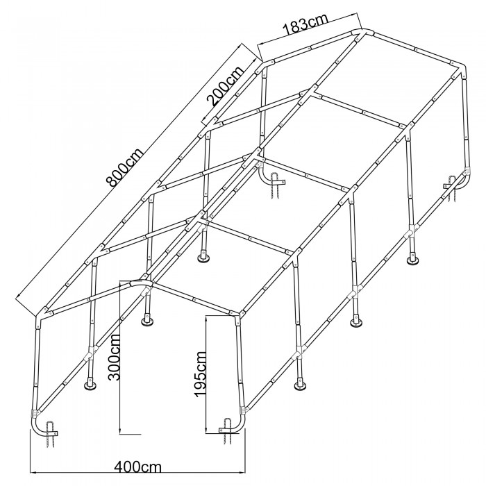 Garagenzelt Carport PE 400x800x305 grau - NG 5