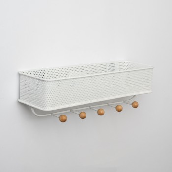 Wandkleiderbügel, Garderobenhaken mit Korb - WUO, Weiß - 320x90x95 Velano - 2