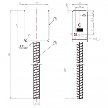 Stützenfuß Pfostenträger Betonanker mit langer Stange - PS 500 Typ U GRUNDLINE - 2