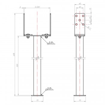 Stützenfuß Pfostenträger verstellbar auf langem Rohr - PSRU R500 GRUNDLINE - 2