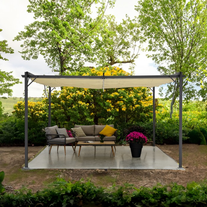 Garten Pergola Pavillon Terrassendach mit einstellbarem Stoffdach - Irda III 4x4m Grindi - 5