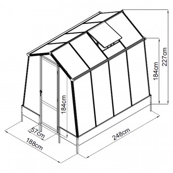 Gewächshaus Gartenhaus Treibhaus Alu - Arum I, anthracit - 2,5x1,9m GRINDI IN THE GARDEN - 9