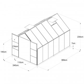 Gewächshaus Gartenhaus Treibhaus Alu Polycarbonat - Verbena I, weiß - 3,7x2,4m GRINDI IN THE GARDEN - 9