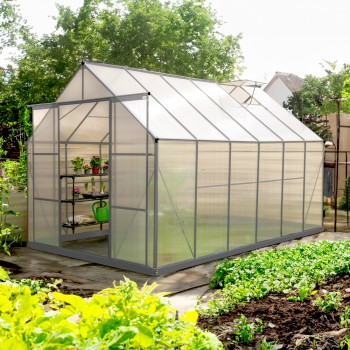 Gewächshaus Gartenhaus Treibhaus Alu Polycarbonat - Verbena I, weiß - 3,7x2,4m GRINDI IN THE GARDEN - 2