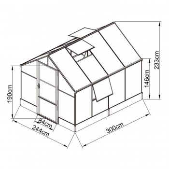 Gewächshaus Gartenhaus Treibhaus Alu Polycarbonat - Lilium II, antracit - 3x2,4m GRINDI IN THE GARDEN - 8