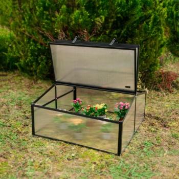 Frühbeet Treibhaus Mini Gewächshaus aus Polycarbonat - 100x100x48 - Magnolia IV, schwarz GRINDI IN THE GARDEN - 2