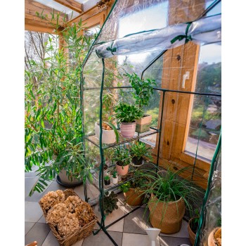 Foliengewächshaus Treibhaus Pflanzenhaus mit Regal - 143x73x195 Transparent Grindi - 3