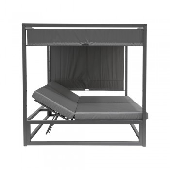 Doppel-Gartenliege mit Sonnendach, Pergola, Lounge-Pavillon  - Verula I - 195x195x195 grau GRINDI IN THE GARDEN - 5