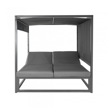 Doppel-Gartenliege mit Sonnendach, Pergola, Lounge-Pavillon  - Verula I - 195x195x195 grau GRINDI IN THE GARDEN - 6