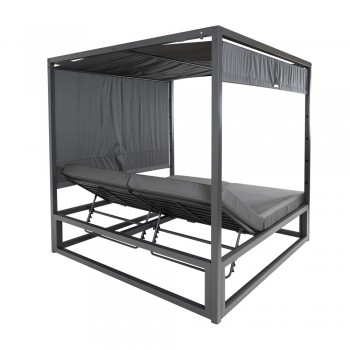 Doppel-Gartenliege mit Sonnendach, Pergola, Lounge-Pavillon  - Verula I - 195x195x195 grau GRINDI IN THE GARDEN - 7