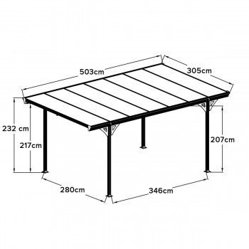 Carport Überdachung Abstellplatz Pavillon ALU 503x305x232 grau - Tilos II Grindi - 9