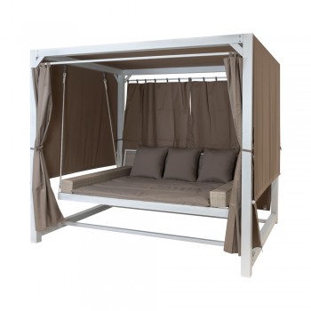 Doppel-Gartenliege mit Sonnendach, Lounge-Pavillon, Gartenschaukel - Sumba I - 236x180x210 braun GRINDI IN THE GARDEN - 1