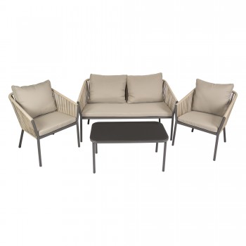 Gartenmöbel Lounge Set, Seilgeflecht, Seilbespannung - beige, Paga I Grindi - 1