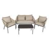 Gartenmöbel Lounge Set, Seilgeflecht, Seilbespannung - beige, Paga I Grindi - 1