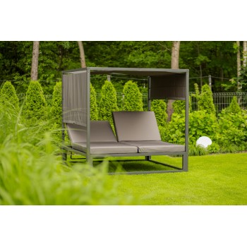 Doppel-Gartenliege mit Sonnendach, Pergola, Lounge-Pavillon  - Verula I - 195x195x195 grau GRINDI IN THE GARDEN - 3