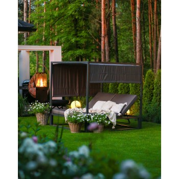 Doppel-Gartenliege mit Sonnendach, Pergola, Lounge-Pavillon  - Verula I - 195x195x195 grau GRINDI IN THE GARDEN - 2