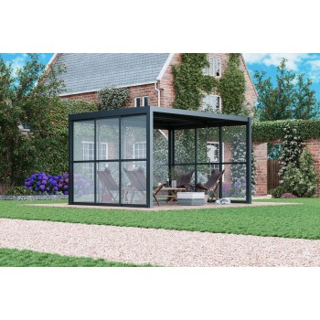 Schiebewand mit Polycarbonatplatten für Kea-Pergola - grau GRINDI IN THE GARDEN - 10