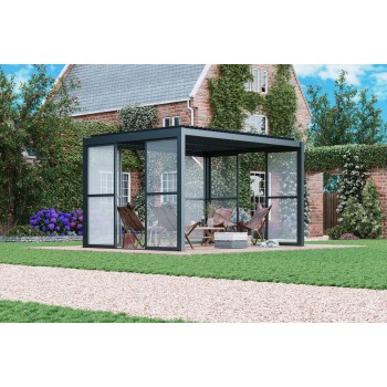 Schiebewand mit Polycarbonatplatten für Kea-Pergola - grau GRINDI IN THE GARDEN - 12