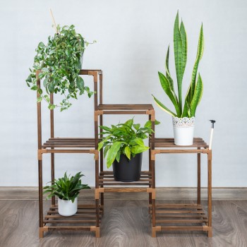Blumenständer aus Holz mit 7 Ablagen - Paulownia-Holz, 82x87x30 - Galium I GRINDI IN THE GARDEN - 2