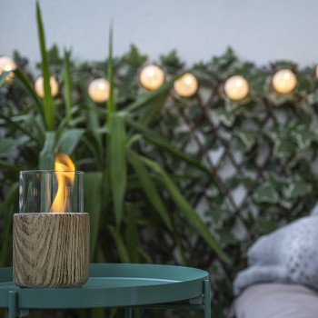 Bioethanol Tischkamin Runder Freistehender Biokamin - 12x20, LAWU I Holzimitat GRINDI IN THE GARDEN - 6