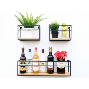 Loft Wandregal, Holzregal, Hängeregal - Kiefernholz, 60x14 + 25x14, 3 Stück - SFL 5 Domax Home - 6