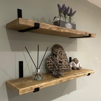 Loft Wandregal, Holzregal, Hängeregal - Paulownia-Holz, 50x22, 2 Stück - SFL 6 Domax Home - 6