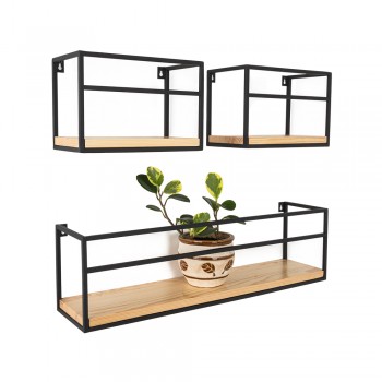 Loft Wandregal, Holzregal, Hängeregal - Kiefernholz, 60x14 + 25x14, 3 Stück - SFL 5 Domax Home - 7