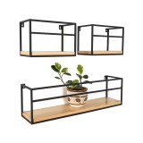 Loft Wandregal, Holzregal, Hängeregal - Kiefernholz, 60x14 + 25x14, 3 Stück - SFL 5 Domax Home - 7