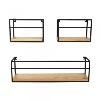 Loft Wandregal, Holzregal, Hängeregal - Kiefernholz, 60x14 + 25x14, 3 Stück - SFL 5 Domax Home - 1