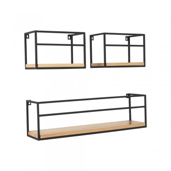 Loft Wandregal, Holzregal, Hängeregal - Kiefernholz, 60x14 + 25x14, 3 Stück - SFL 5 Domax Home - 9