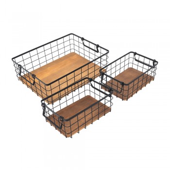 Drahtkorb, Aufbewahrungskorb mit Kieferboden - 40x30 + 25x17, 3 Stück - KDF 4 Domax Home - 1