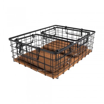 Drahtkorb, Aufbewahrungskorb mit Kieferboden - 40x30 + 25x17, 3 Stück - KDF 4 Domax Home - 2