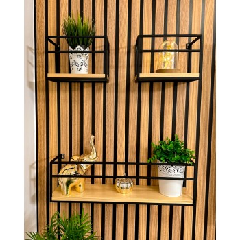 Loft Wandregal, Holzregal, Hängeregal - Kiefernholz, 60x14 + 25x14, 3 Stück - SFL 5 Domax Home - 2