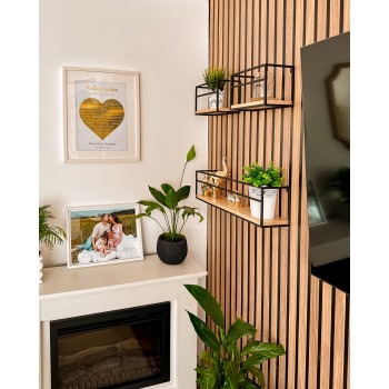 Loft Wandregal, Holzregal, Hängeregal - Kiefernholz, 60x14 + 25x14, 3 Stück - SFL 5 Domax Home - 5