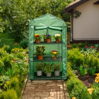 Foliengewächshaus Treibhaus Pflanzenhaus - 70x50x125 - mit 3 Gitterböden GRINDI IN THE GARDEN - 5