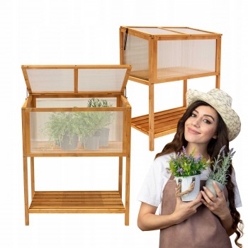 Frühbeet Treibhaus Gewächshaus mit Abdeckung aus Holz - Abelia - 90x50x93 GRINDI IN THE GARDEN - 1