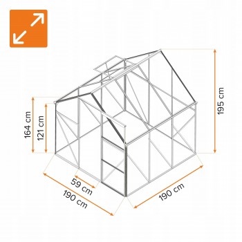 Gewächshaus Gartenhaus Treibhaus Alu - Viola I - 190x190x195 GRINDI IN THE GARDEN - 3