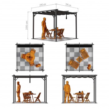 Garten Pergola Pavillon mit einstellbarem Stoffdach - Irda I 2,9x2,9m GRINDI IN THE GARDEN - 3