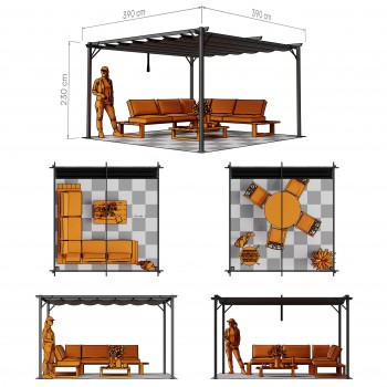 Garten Pergola Pavillon Terrassendach mit einstellbarem Stoffdach - Irda III 4x4m - 961055 GRINDI IN THE GARDEN - 3