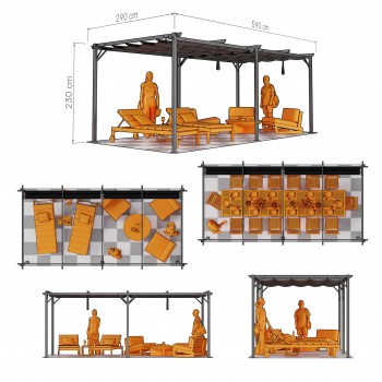 Garten Pergola Pavillon Terrassendach mit einstellbarem Stoffdach - Irda IV 3x6m - 961057 GRINDI IN THE GARDEN - 4