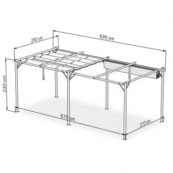 Garten Pergola Pavillon Terrassendach mit einstellbarem Stoffdach - Irda IV 3x6m - 961057 GRINDI IN THE GARDEN - 3